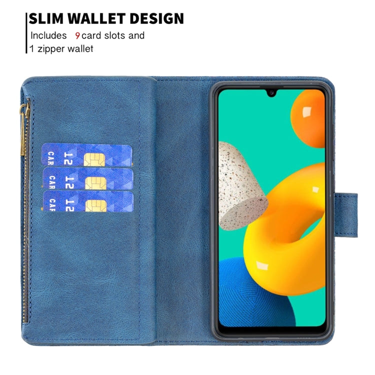 For Samsung Galaxy M32 Flying Butterfly Embossing Pattern Zipper Horizontal Flip Leather Case with Holder & Card Slots & Wallet