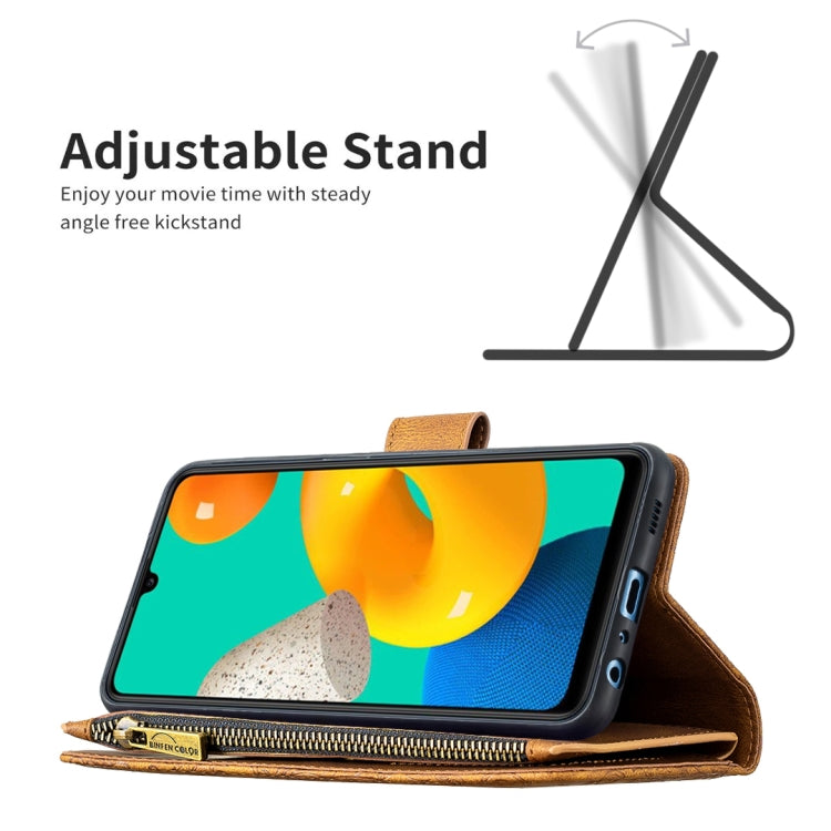 For Samsung Galaxy M32 Flying Butterfly Embossing Pattern Zipper Horizontal Flip Leather Case with Holder & Card Slots & Wallet