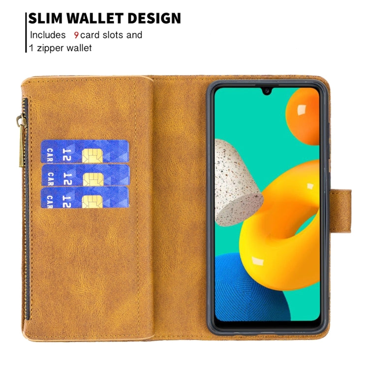 For Samsung Galaxy M32 Flying Butterfly Embossing Pattern Zipper Horizontal Flip Leather Case with Holder & Card Slots & Wallet