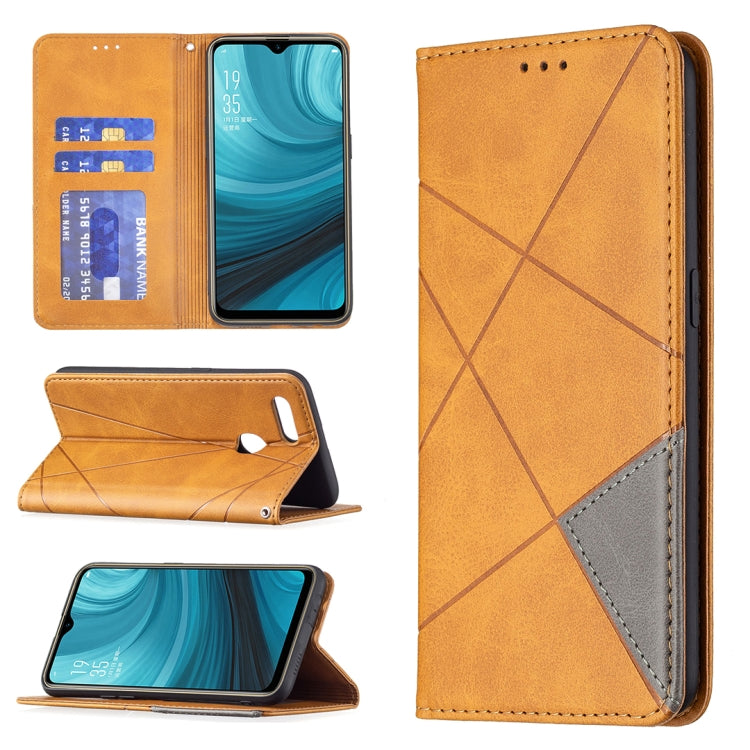 For OPPO A7 Rhombus Texture Horizontal Flip Magnetic Leather Case with Holder & Card Slots