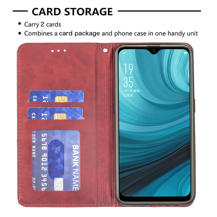 For OPPO A7 Rhombus Texture Horizontal Flip Magnetic Leather Case with Holder & Card Slots
