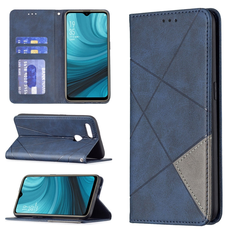 For OPPO A7 Rhombus Texture Horizontal Flip Magnetic Leather Case with Holder & Card Slots