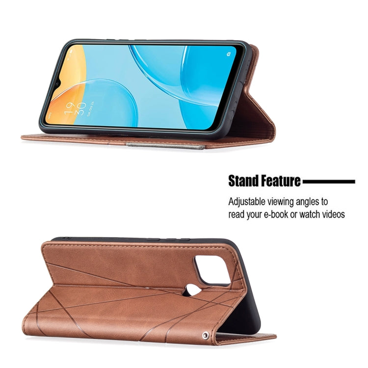 For OPPO A15 Rhombus Texture Horizontal Flip Magnetic Leather Case with Holder & Card Slots