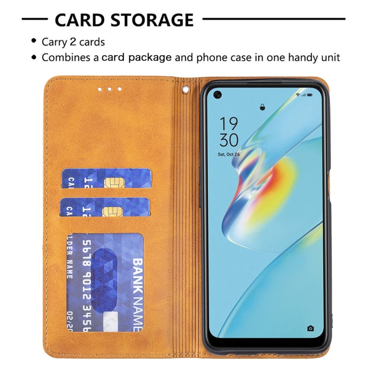 For OPPO A54 4G / A55 5G Rhombus Texture Horizontal Flip Magnetic Leather Case with Holder & Card Slots