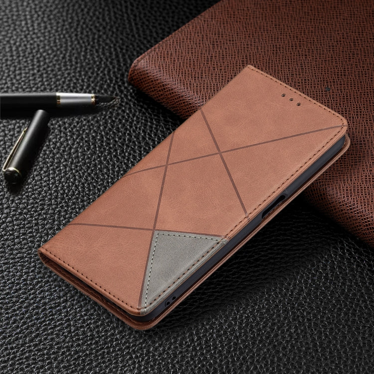 For OPPO A54 4G / A55 5G Rhombus Texture Horizontal Flip Magnetic Leather Case with Holder & Card Slots