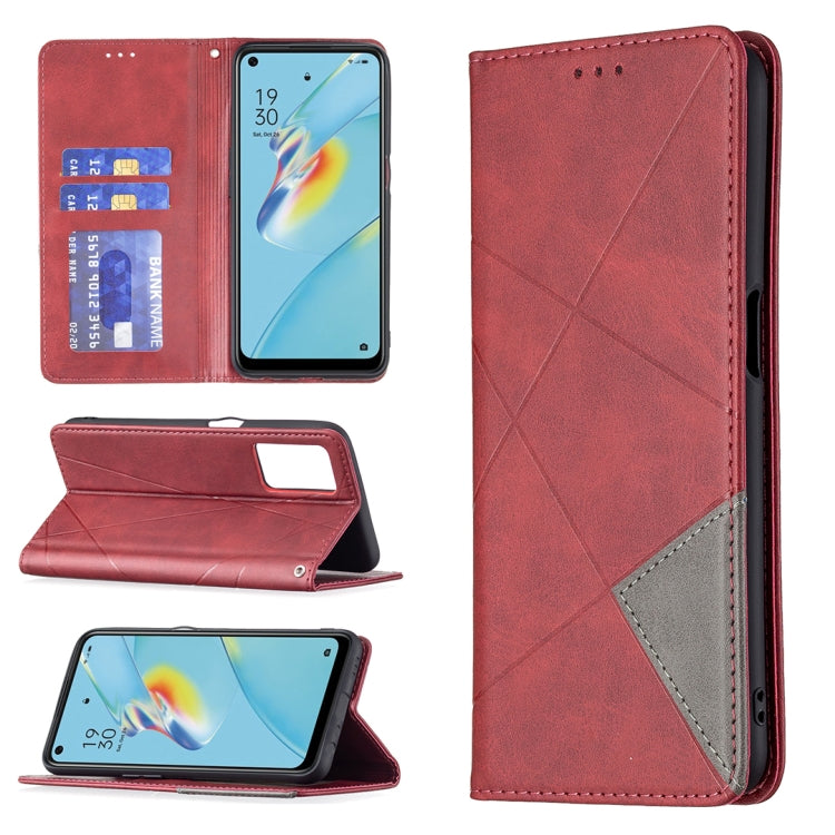 For OPPO A54 4G / A55 5G Rhombus Texture Horizontal Flip Magnetic Leather Case with Holder & Card Slots