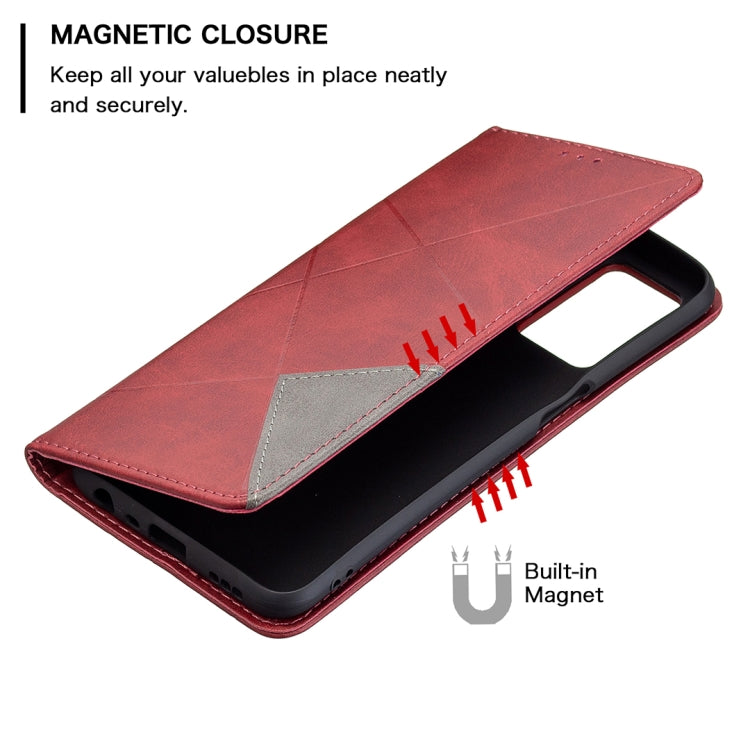 For OPPO A54 4G / A55 5G Rhombus Texture Horizontal Flip Magnetic Leather Case with Holder & Card Slots