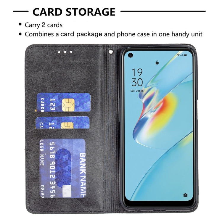 For OPPO A54 4G / A55 5G Rhombus Texture Horizontal Flip Magnetic Leather Case with Holder & Card Slots