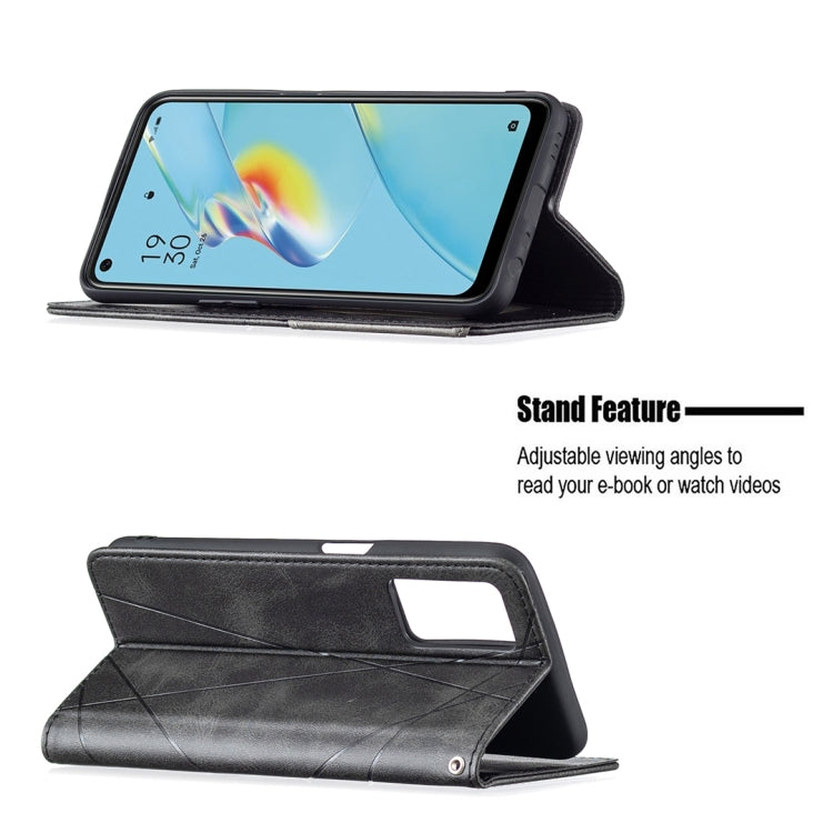 For OPPO A54 4G / A55 5G Rhombus Texture Horizontal Flip Magnetic Leather Case with Holder & Card Slots