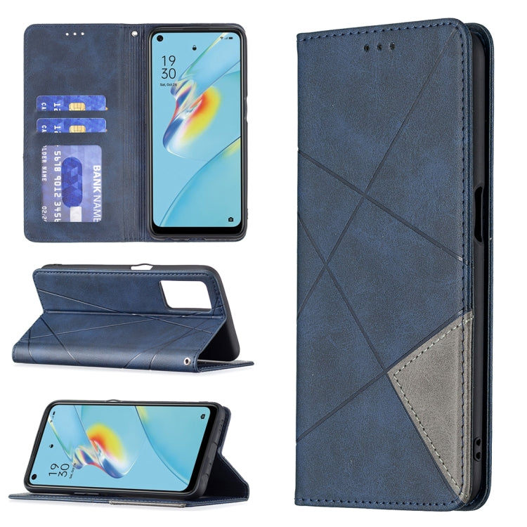 For OPPO A54 4G / A55 5G Rhombus Texture Horizontal Flip Magnetic Leather Case with Holder & Card Slots