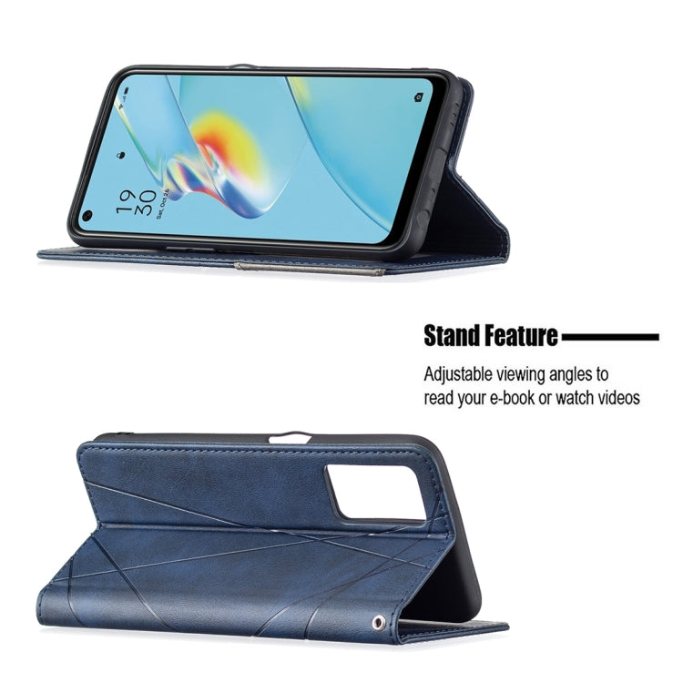 For OPPO A54 4G / A55 5G Rhombus Texture Horizontal Flip Magnetic Leather Case with Holder & Card Slots