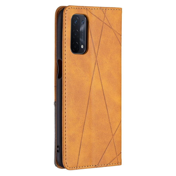 For OPPO A74 5G / A93 5G / A54 5G Rhombus Texture Horizontal Flip Magnetic Leather Case with Holder & Card Slots