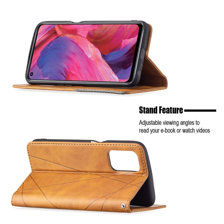 For OPPO A74 5G / A93 5G / A54 5G Rhombus Texture Horizontal Flip Magnetic Leather Case with Holder & Card Slots