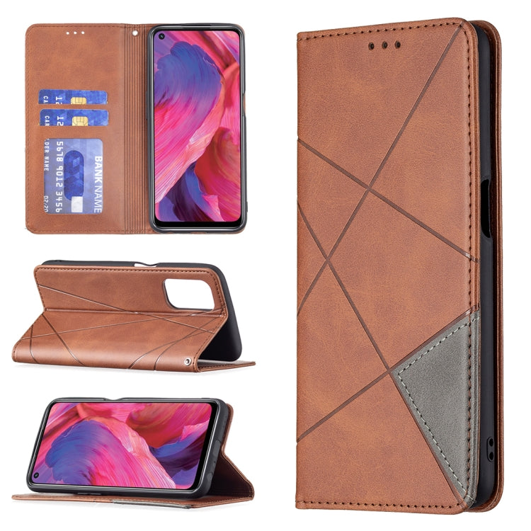 For OPPO A74 5G / A93 5G / A54 5G Rhombus Texture Horizontal Flip Magnetic Leather Case with Holder & Card Slots