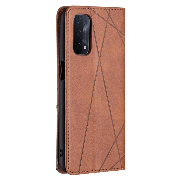 For OPPO A74 5G / A93 5G / A54 5G Rhombus Texture Horizontal Flip Magnetic Leather Case with Holder & Card Slots