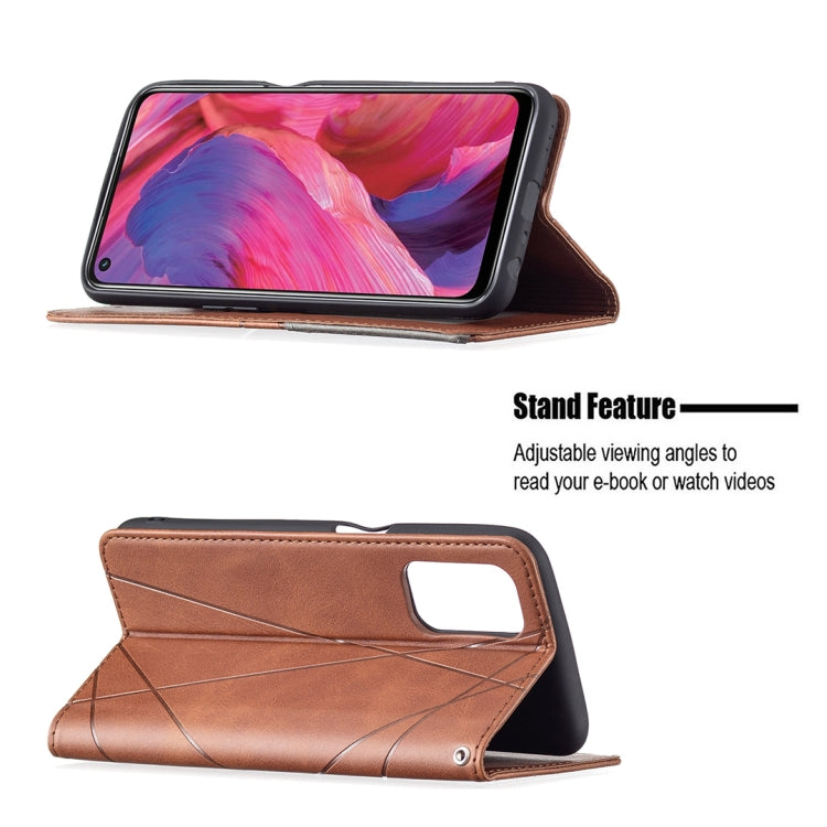 For OPPO A74 5G / A93 5G / A54 5G Rhombus Texture Horizontal Flip Magnetic Leather Case with Holder & Card Slots