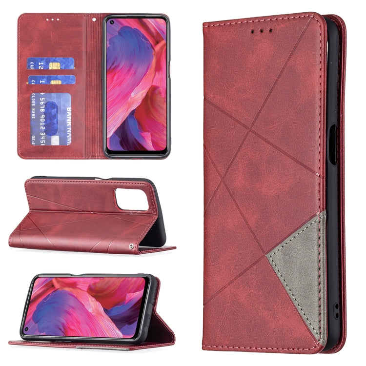 For OPPO A74 5G / A93 5G / A54 5G Rhombus Texture Horizontal Flip Magnetic Leather Case with Holder & Card Slots