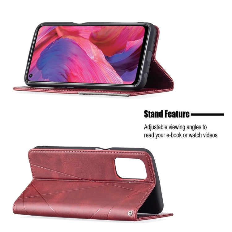 For OPPO A74 5G / A93 5G / A54 5G Rhombus Texture Horizontal Flip Magnetic Leather Case with Holder & Card Slots