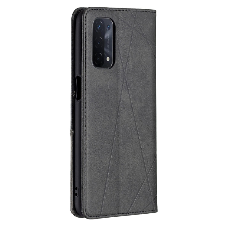 For OPPO A74 5G / A93 5G / A54 5G Rhombus Texture Horizontal Flip Magnetic Leather Case with Holder & Card Slots