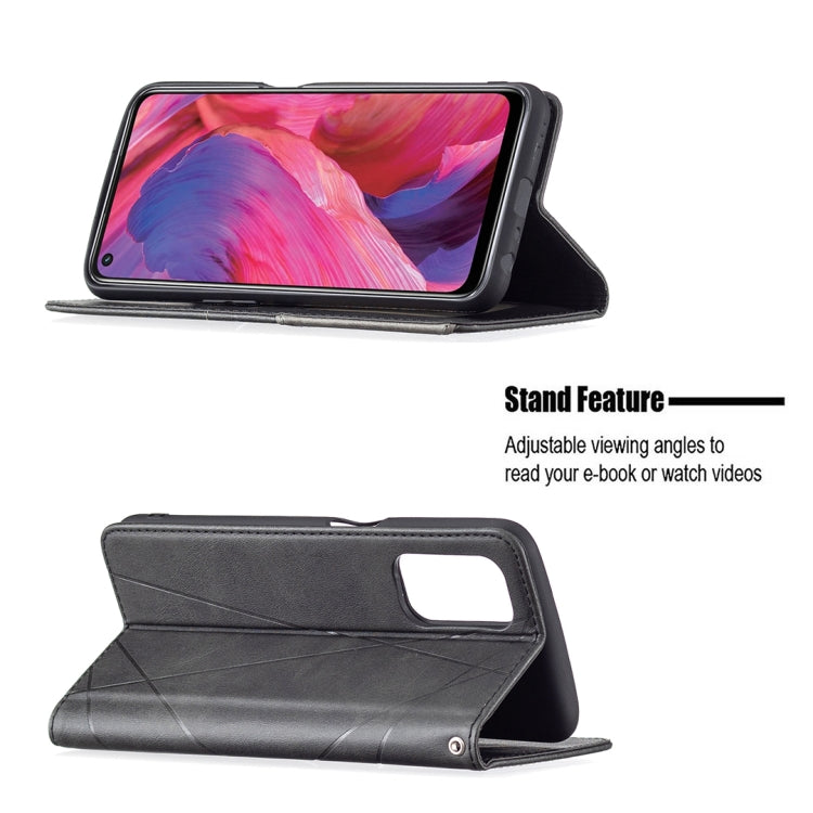 For OPPO A74 5G / A93 5G / A54 5G Rhombus Texture Horizontal Flip Magnetic Leather Case with Holder & Card Slots