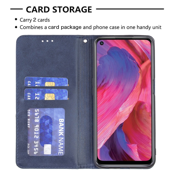 For OPPO A74 5G / A93 5G / A54 5G Rhombus Texture Horizontal Flip Magnetic Leather Case with Holder & Card Slots