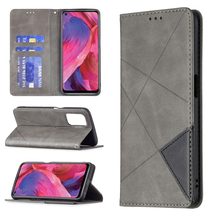 For OPPO A74 5G / A93 5G / A54 5G Rhombus Texture Horizontal Flip Magnetic Leather Case with Holder & Card Slots