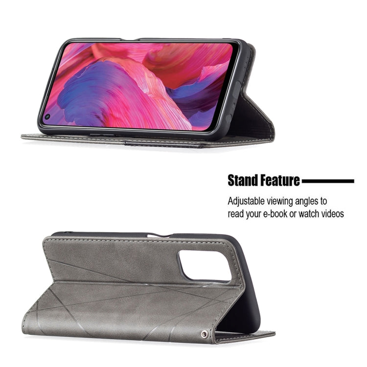 For OPPO A74 5G / A93 5G / A54 5G Rhombus Texture Horizontal Flip Magnetic Leather Case with Holder & Card Slots