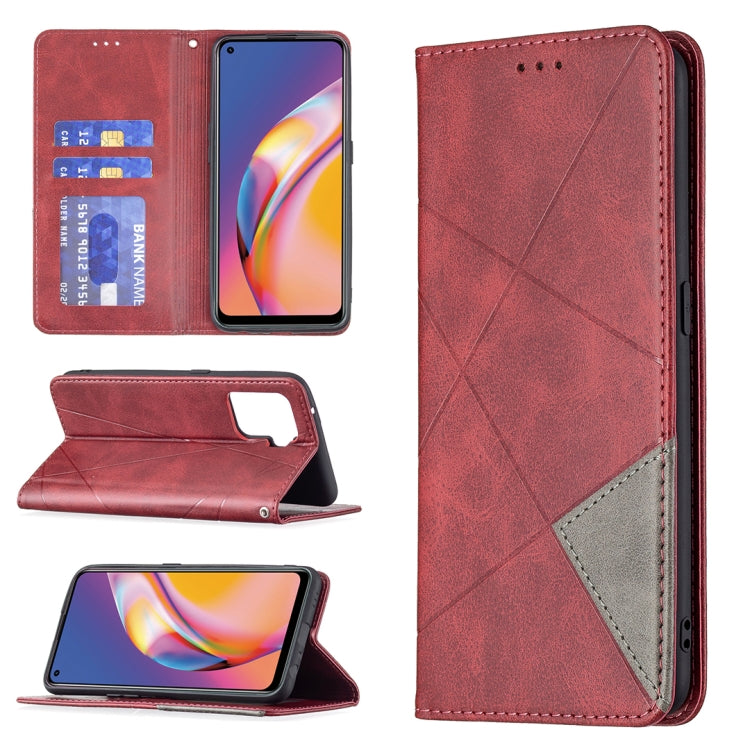 For OPPO A94 4G / Reno 5F / F19 Pro Rhombus Texture Horizontal Flip Magnetic Leather Case with Holder & Card Slots