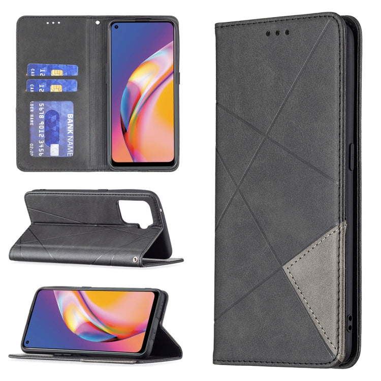 For OPPO A94 4G / Reno 5F / F19 Pro Rhombus Texture Horizontal Flip Magnetic Leather Case with Holder & Card Slots