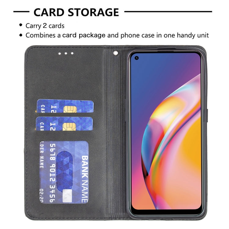 For OPPO A94 4G / Reno 5F / F19 Pro Rhombus Texture Horizontal Flip Magnetic Leather Case with Holder & Card Slots