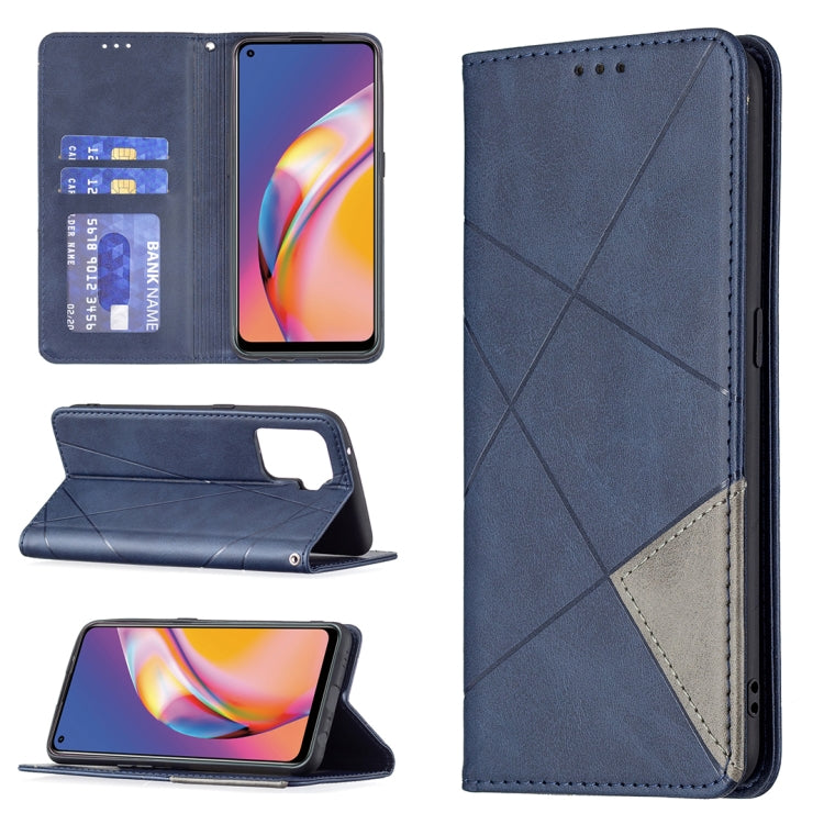For OPPO A94 4G / Reno 5F / F19 Pro Rhombus Texture Horizontal Flip Magnetic Leather Case with Holder & Card Slots