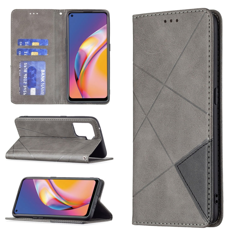 For OPPO A94 4G / Reno 5F / F19 Pro Rhombus Texture Horizontal Flip Magnetic Leather Case with Holder & Card Slots