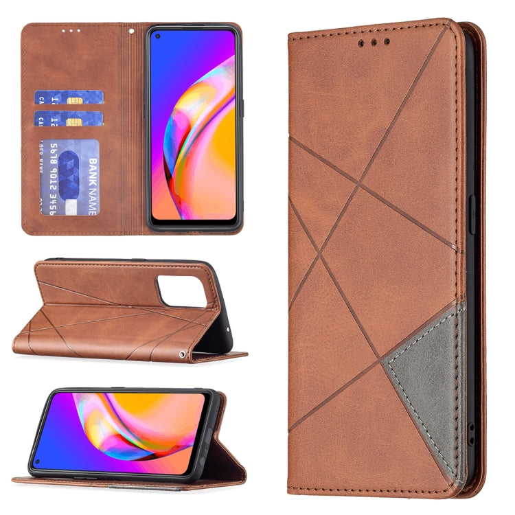 For OPPO A94 5G / F19 Pro Plus / Reno5 Z 5G Rhombus Texture Horizontal Flip Magnetic Leather Case with Holder & Card Slots