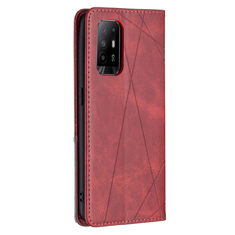 For OPPO A94 5G / F19 Pro Plus / Reno5 Z 5G Rhombus Texture Horizontal Flip Magnetic Leather Case with Holder & Card Slots