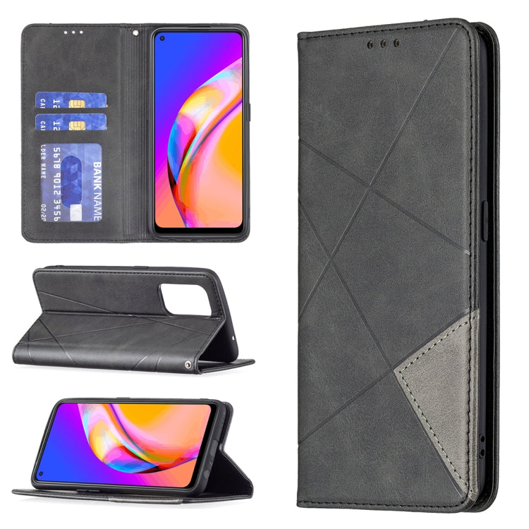 For OPPO A94 5G / F19 Pro Plus / Reno5 Z 5G Rhombus Texture Horizontal Flip Magnetic Leather Case with Holder & Card Slots