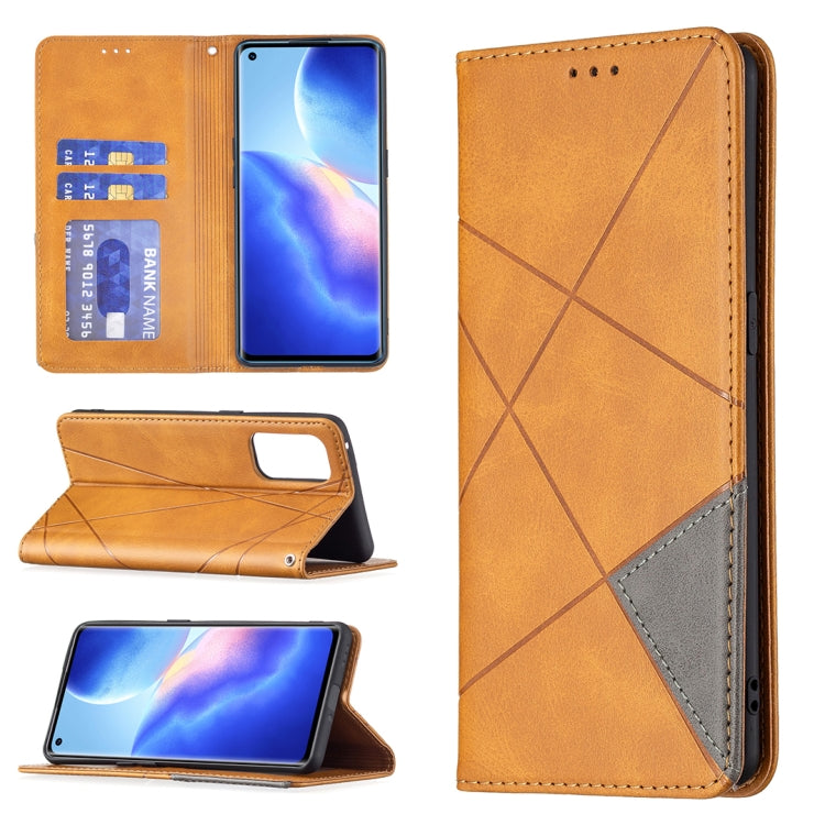 For OPPO Reno5 Pro Rhombus Texture Horizontal Flip Magnetic Leather Case with Holder & Card Slots