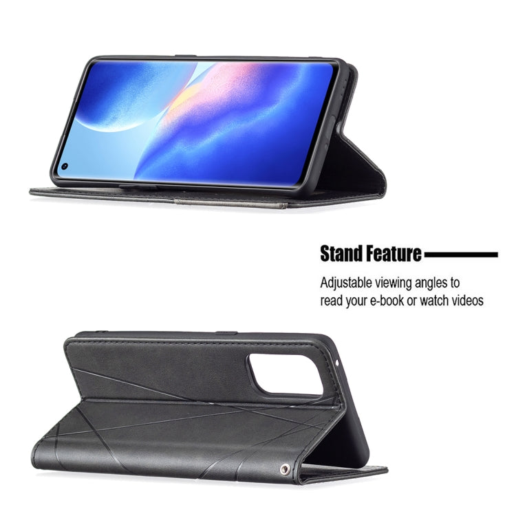 For OPPO Reno5 Pro Rhombus Texture Horizontal Flip Magnetic Leather Case with Holder & Card Slots