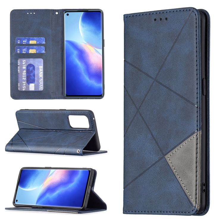 For OPPO Reno5 Pro Rhombus Texture Horizontal Flip Magnetic Leather Case with Holder & Card Slots