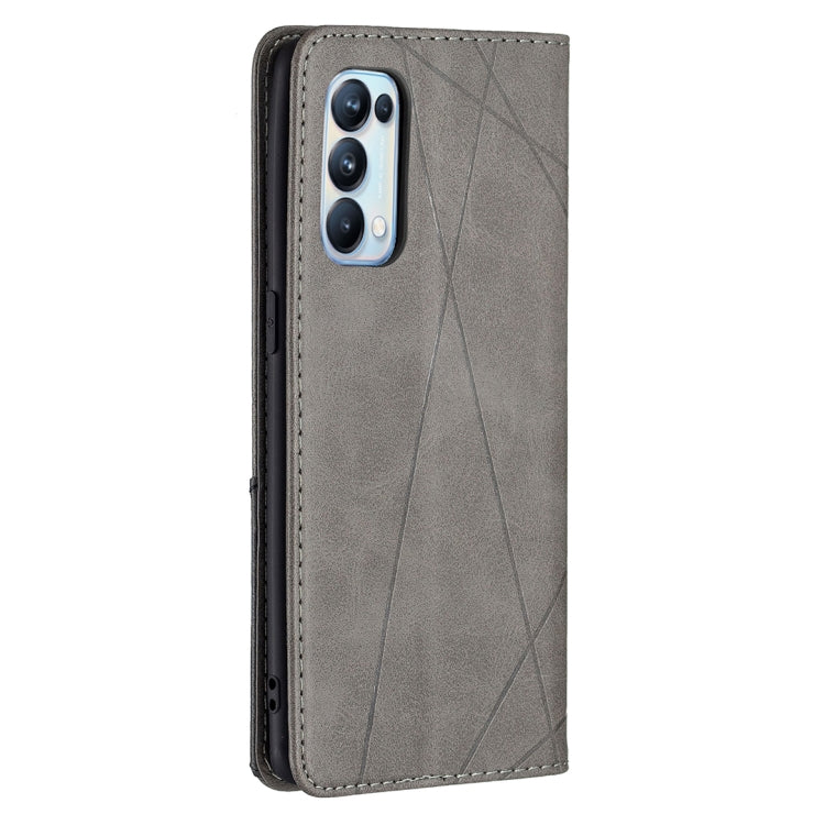 For OPPO Reno5 Pro Rhombus Texture Horizontal Flip Magnetic Leather Case with Holder & Card Slots