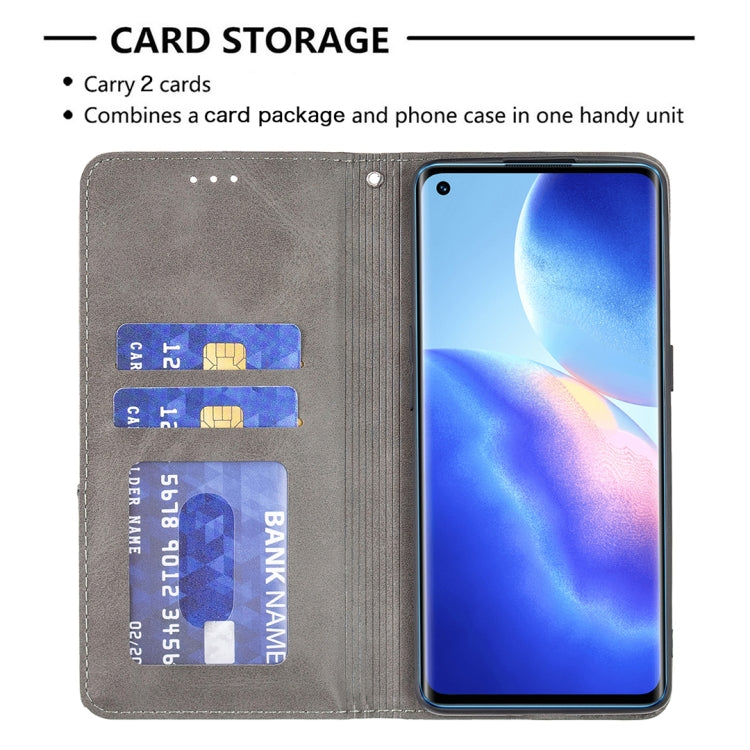 For OPPO Reno5 Pro Rhombus Texture Horizontal Flip Magnetic Leather Case with Holder & Card Slots
