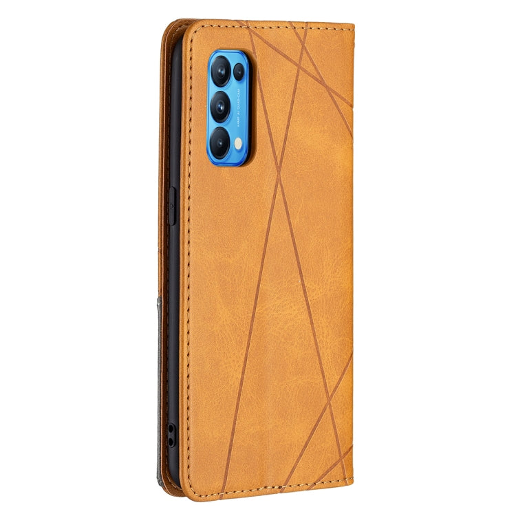 For OPPO Reno5 Rhombus Texture Horizontal Flip Magnetic Leather Case with Holder & Card Slots