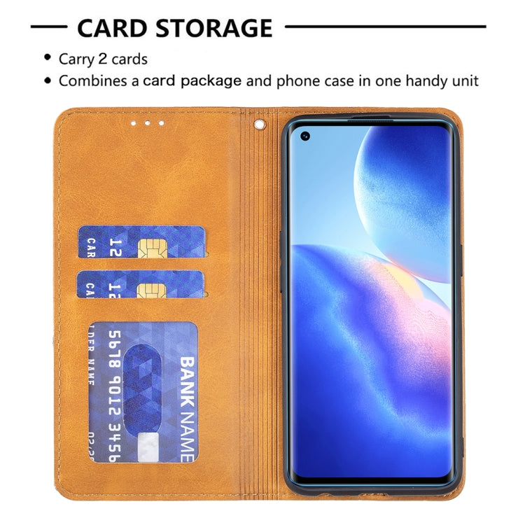 For OPPO Reno5 Rhombus Texture Horizontal Flip Magnetic Leather Case with Holder & Card Slots