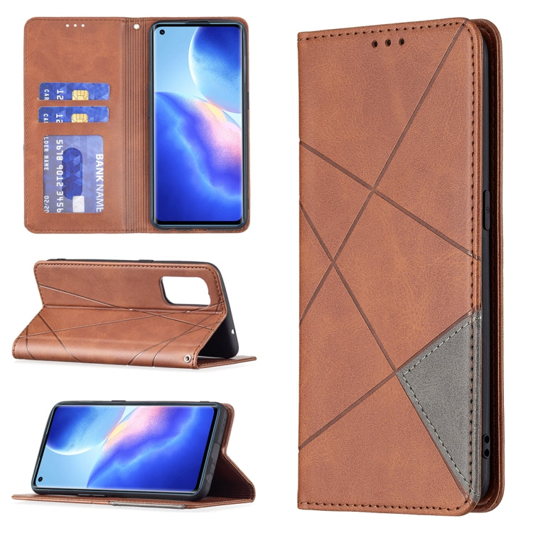 For OPPO Reno5 Rhombus Texture Horizontal Flip Magnetic Leather Case with Holder & Card Slots