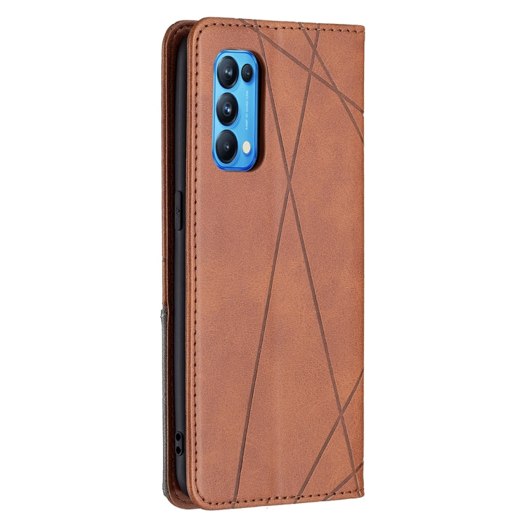 For OPPO Reno5 Rhombus Texture Horizontal Flip Magnetic Leather Case with Holder & Card Slots