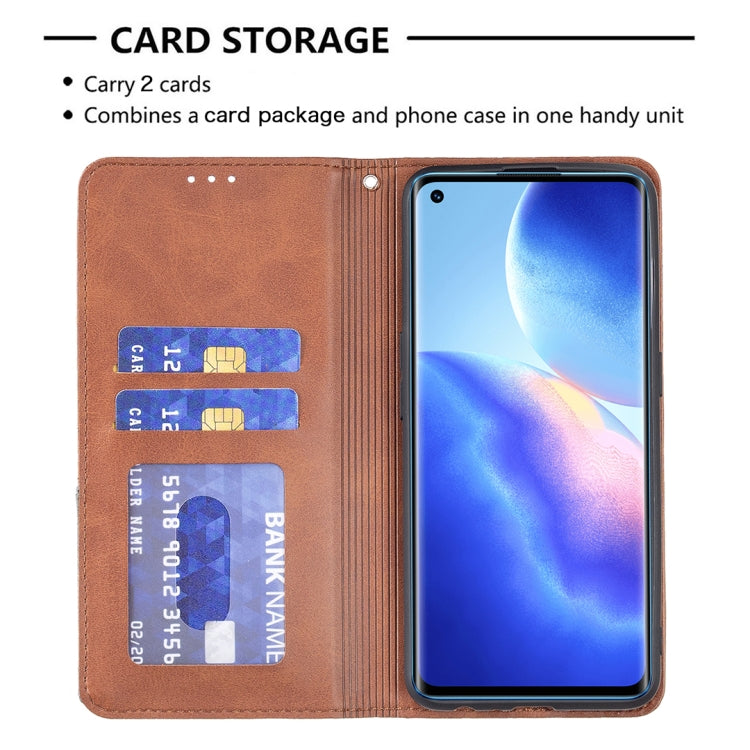 For OPPO Reno5 Rhombus Texture Horizontal Flip Magnetic Leather Case with Holder & Card Slots