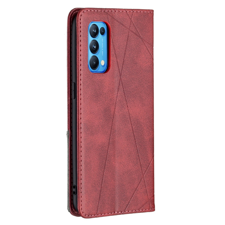For OPPO Reno5 Rhombus Texture Horizontal Flip Magnetic Leather Case with Holder & Card Slots