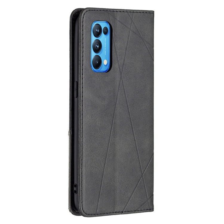 For OPPO Reno5 Rhombus Texture Horizontal Flip Magnetic Leather Case with Holder & Card Slots