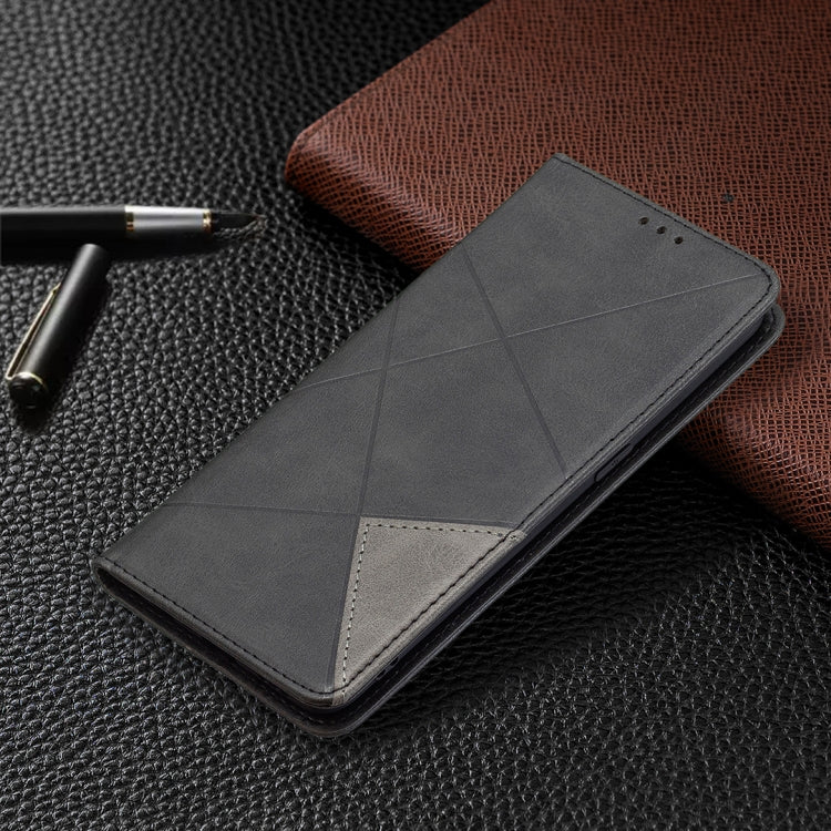 For OPPO Reno5 Rhombus Texture Horizontal Flip Magnetic Leather Case with Holder & Card Slots