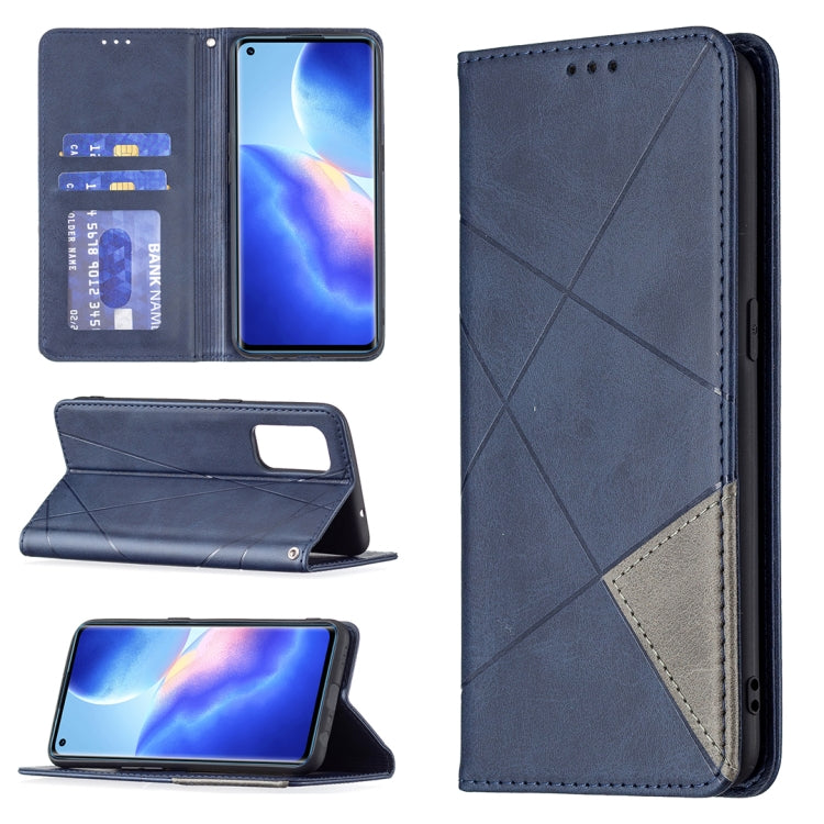 For OPPO Reno5 Rhombus Texture Horizontal Flip Magnetic Leather Case with Holder & Card Slots