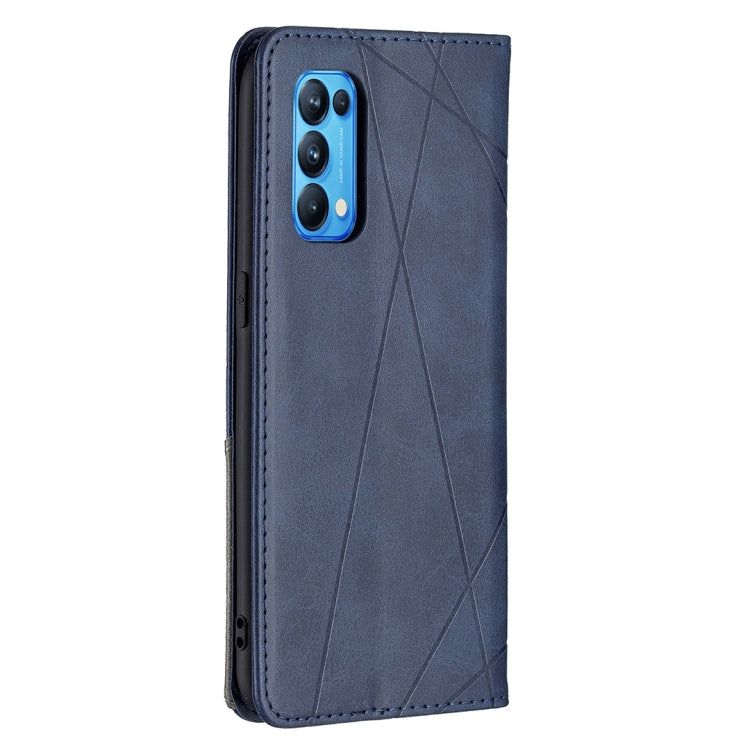 For OPPO Reno5 Rhombus Texture Horizontal Flip Magnetic Leather Case with Holder & Card Slots